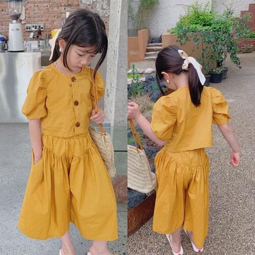 Girl Clothing Set Solid Blouse Shirt and Wide Pants Unique Fashion Kids Clothes Set Korea Style Baby Girl Summer Clothes Sets