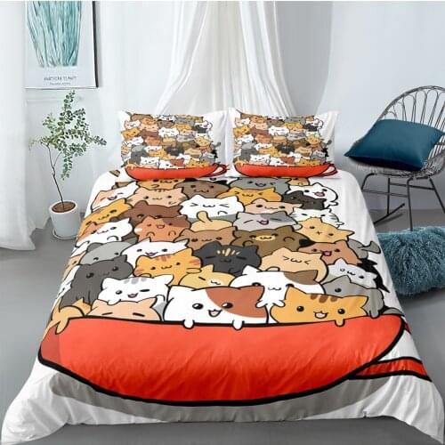 3D Cute Cat Luxury Bedding Sets Cartoon Duvet Cover Set Twin King Queen Comforter Sets King Queen Single Size 2/3Pcs Bedspreads