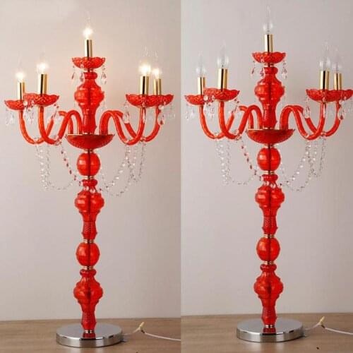 Red led candlestick wedding floor lamp wedding candelabra candle holders vintage Home Decor crystal table lamp E14 stand lamp