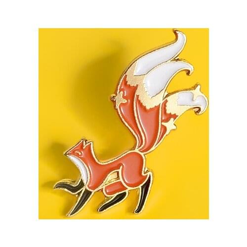 Cartoon small animal clever little fox enamel pin custom mini animal brooch shirt cartoon big tail fox badge jewelry gift friend