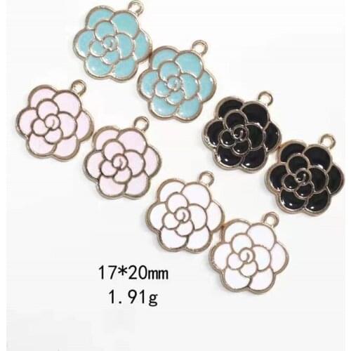 Fashion Dripping Oil Peony Flower Alloy Jewelry Accessories Rubber Band Earrings Pendant Pendant Korean Hot Style Wholesale