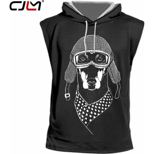 CJLM Mens Harajuku New Loose 3D Printed Funny Dog Short Sleeve Hooded Tank Top Big Size 5XL