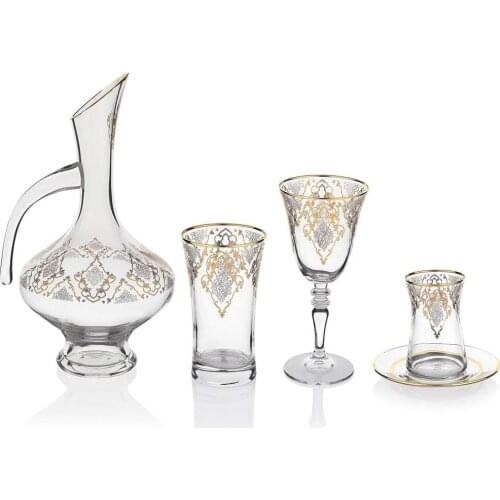 Schafer Köln Glass Cup Set-49 Pieces.-GOLD-01