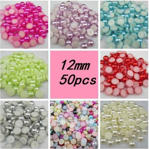 New Arrival Many Colors 12mm 50Pcs Craft ABS Imitation Pearls Half Round Flatback Pearls Resin Scrapbook Beads For Diy Deco