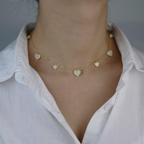2 Colors Heart Charm Link Chain Necklace Paved Cz Fashion Jewlery For Women Wedding Gift 2021 Summer New Style