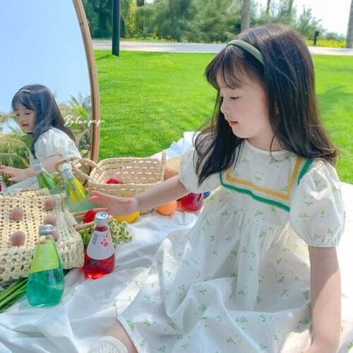 Girl Dresses Princess Dress Summer Clothes Baby Girl New Floral Dresess College Style Puff Sleeve Party Dress Childrens Wear