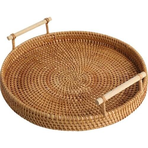 Rattan fruit plate snack Bread Storage Basket snack cake tray rattan handle bread basket