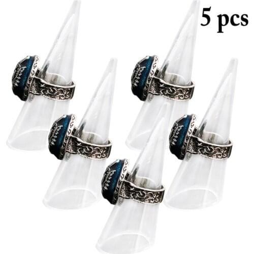 5pcs Solid Color Single Finger Cone Fingertip Display Ring Holder Storage Acrylic Display Showcase Stand Rings Jewelry Organizer