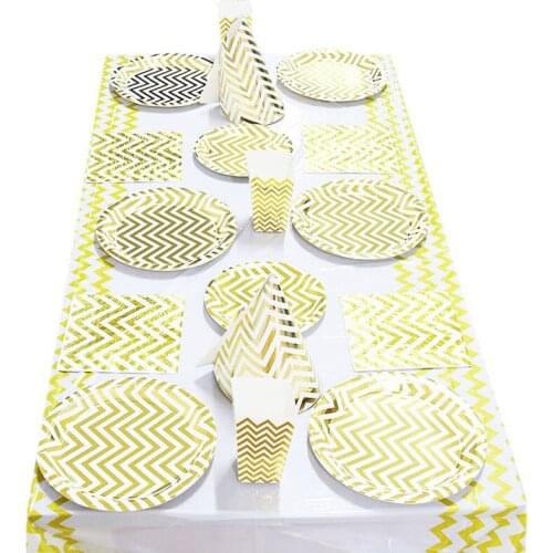 Tableware Wedding Rose Gold Striped Birthday Party Adults Girl Boy Disposable Tableware Paper Plates Cups Napkin Supplies