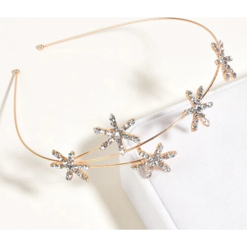 Gold Color Rhinestone Star Crown Headband Vintage Crystal Bridal Tiaras Wedding Hair Jewelry Princess Diadem for Women