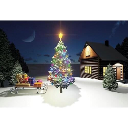 Christmas Backdrop Winter Night Xmas Tree Cabin Snow Photography Background New Year Party Decoration Photo Booth Studio Prop