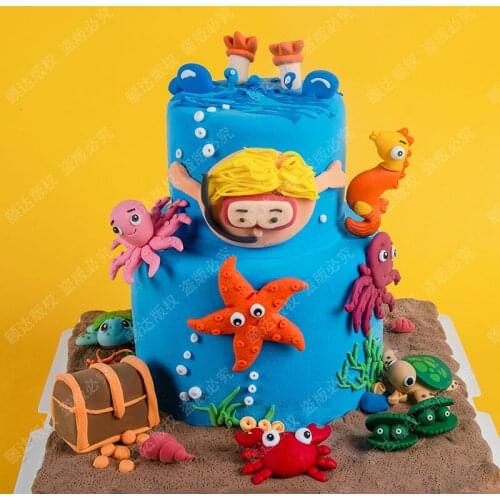 Ocean Theme CakeToppers Birthday For Baby Kids Toys Baby Showers 1St Birthday Baking Supplies Starfish Mermaid Tortoise Octopus