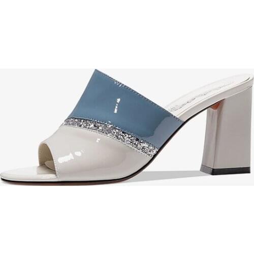 Summer Women Cow PU Slippers 2021 New Fashion Woman Thick High Heel Sandals Elegant Shoes Office Party Slides Mujer 35-40