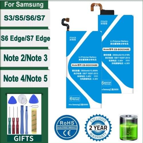 Battery EB-BG920ABE EB-BG925ABE EB-BG930ABE EB-BG935ABE For Samsung S6 Edge S7 edge S5 S4 S3 Note 2/3/note4/5 Battery +Free tool