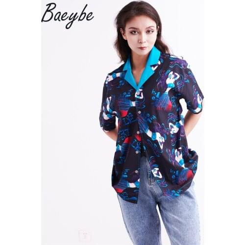 2021 Summer New Short Sleeve geometirc blouses tops anime cartoon hawaiian shirt Office turn-down collar shirts for women crop