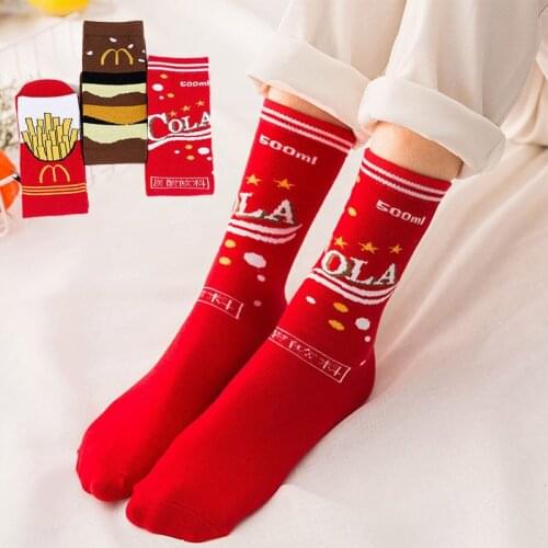 Women fashion casual cotton food socks cola french fries hamburger novelty funky socks funny happy letter red short socks fancy
