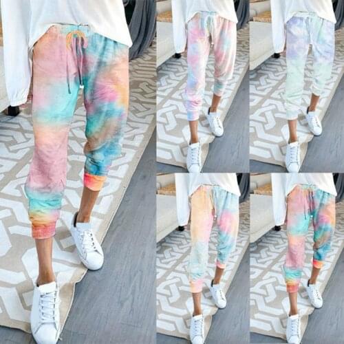 Womens Trousers 2021 Summer New Tie-Dye Fashion Casual Sports Pants Female Pants Women Tie Dye Elastic Waist Pants
