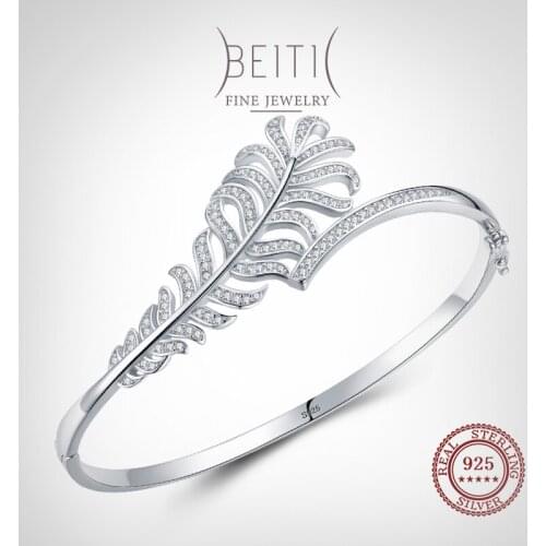 Beitil 925 Sterling Silver Lucky Fashion Romantic Simple Feather Bracelets For Women Classic Luxury Wedding Accessories Jewelry