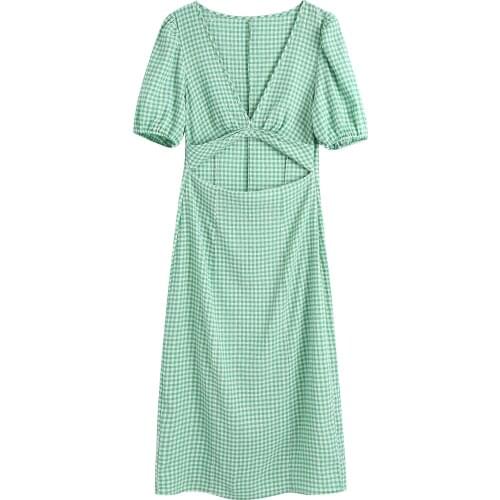 JC·KILIG 2021 Womens Open Design Vichy Style Dress B1488