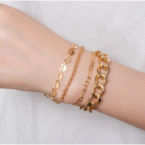 ZWC Punk Golden Multilayer Lock Fashion Chain Bracelets Retro Geometric Portrait Pendant Charm Bracelet 2021 Trend Jewelry New