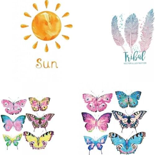 1Pcs Patch Iron-on Clothes Cute Animals Butterfly Sun Clothing Deco Diy Accessory Heat Transfer Washable Badges Patch