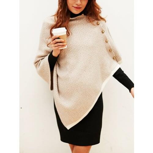 100%cashmere two-tone color twill jacquard knit women multi function buckle scarf poncho cloak 65x135cm