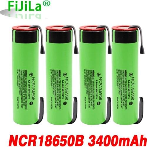 100% New 18650 3400 Battery 3400mAh 3.7V NCR18650B Rechargeable Li-ion Battery for Flashlight +DIY nickel