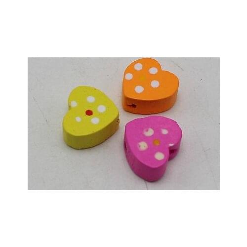 100 Mixed Bright Candy Color 12X13mm Love Heart Wood Beads Wooden