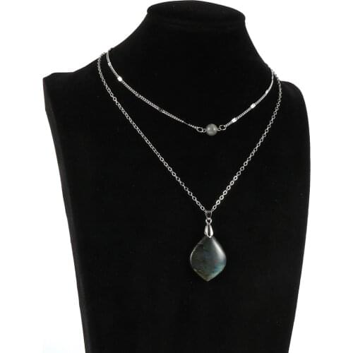 2020 Fashion Moonstone Pendant Necklace For Women Double Layer Natural Stone Chain Female Party Wedding Choker Necklace Jewelry