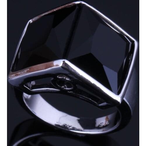Angelic Double Square Black Cubic Zirconia Silver Plated Ring V0493