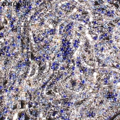 ZOTOONE SS10 1Yard Mix Crystal AB Rhinestone Chain DIY Sew On Silver Base Density Trim Strass Crystal Cup Chains For Dress E