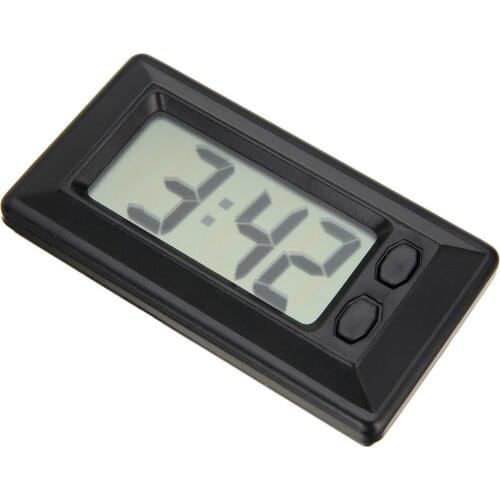 LCD Digital Display Clock Ultra-thin Calendar Date Time Clock Electric With Adhesive Pad Simple Portable For Car Auto Boat Decor