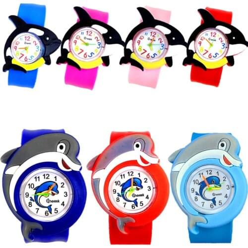 Factory Wholesale Childrens Watch 3D Cartoon Dolphin Silicone Strap Life Waterproof Sports Watches for Boys Girls Kids Clock