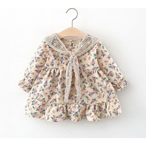 Sweet Autumn Girls Kids Princess Dress Children Baby Infants Long Sleeve Flora Outfits Dresses Vestidos+Lace Collar S12826