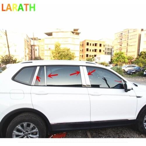 For Volkswagen VW Tiguan Second Generation 2017 2018 Stainless Steel Side Door Window Frame Center Pillars B+C Cover Trims
