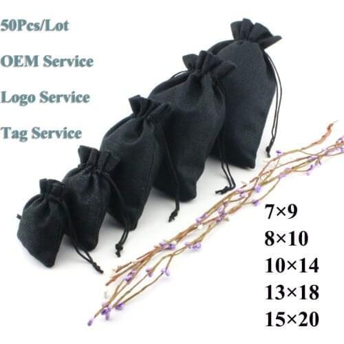 50Pcs/Lot Jute Bag In 7x9/8x10/10x14/13x18 Natural Burlap Bag Gift Pouch For Earring Bracelet Jewlery Packing Bag Can Print Logo