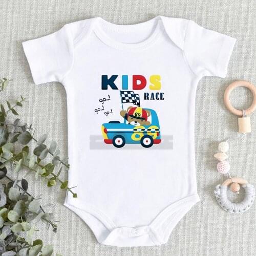 1PC Newborn Infant Baby Boys Girls Unisex Outfit Clothes Racing Vehicle Printed Jumpsuit Bodysuit Baby Race Go Romper