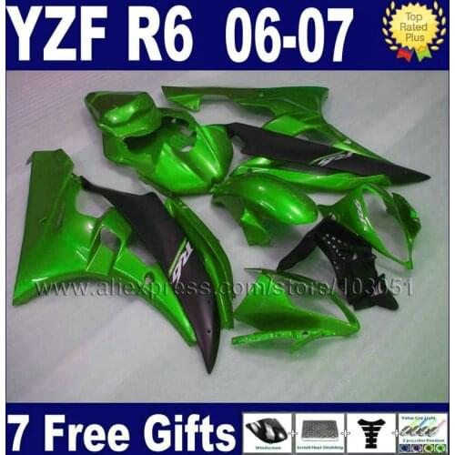 Custom free Injection motorcycle fairings kit For YAMAHA 2006 2007 YZFR6 06 07 YZF R6 YZF600 green aftermarket body fairing