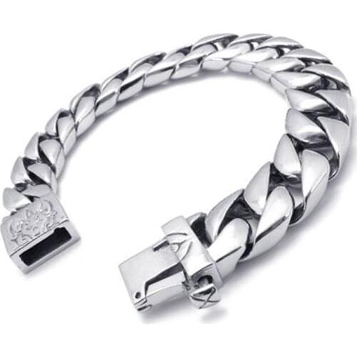 Hot sale Mens fashion Jewelry Hip Hop Silver Tones Stainless Steel Curb Cuban Chain Casting Bracelet 15mm8.5in