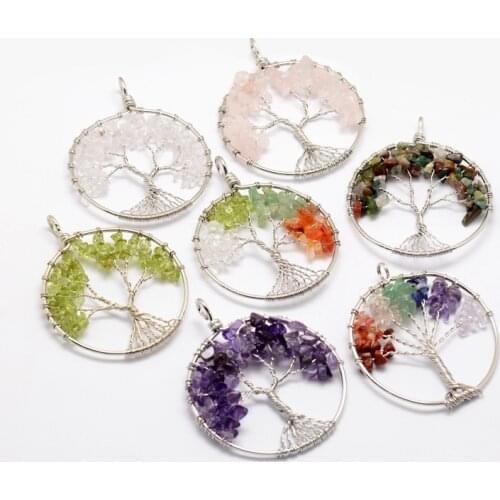 Fashion Big Pendants Mixed Stone Bead Brass Wire Wrapped Cadmium Free & Nickel Free & Lead Free 50~64x48~52x5~8mm, Hole: 3~6mm