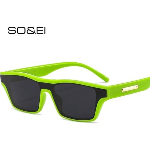 SO&EI Fashion Cat Eye Colorful One Piece Sunglasses Women Vintage Green Orange Eyewear Men Shades UV400 Tea Gray Sun Glasses