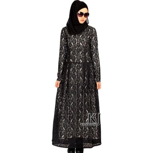 Muslim women dress djellaba fashion abaya plus size caftan lace long dress turkish dubai robe arab traditional clothing KJ