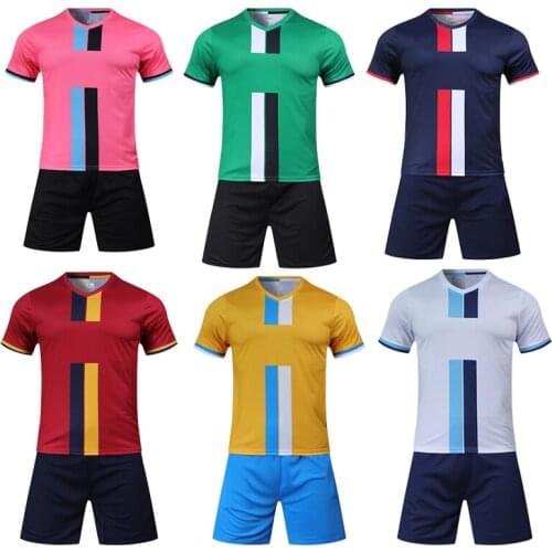 Men short sleeve green soccer jersey set football uniform navy blue boy soccer shirt kids running sport jersey OEM name number