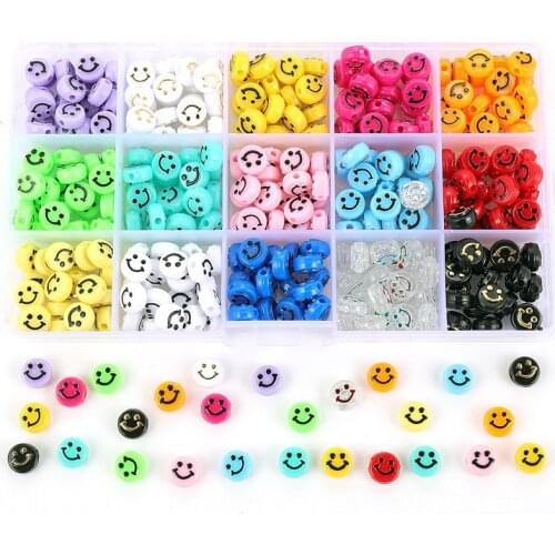 9MM Smile Face beads Kit For Jewelry Making 15 Colors Big Smile Beads Set For DIY Bracelet Necklace Creative Glass Phone Chain