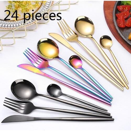 6 sets of 24-piece stainless steel steak cutlery set Portugal cutlery set hotel western tableware spoon set dinning table set