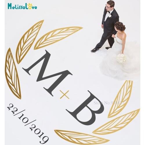 Leaves Design Dance Floor Sticker Custom Initial Wedding Date Party Floor Monogram Decal Removable Vinyl Wall Stickers BA854