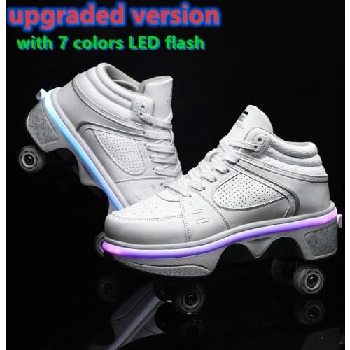 2021 New Deformation Parkour Shoes LED Flash Four Wheels Skates Rounds Of Running Shoes Unisex Deformation Roller Skating Shoes
