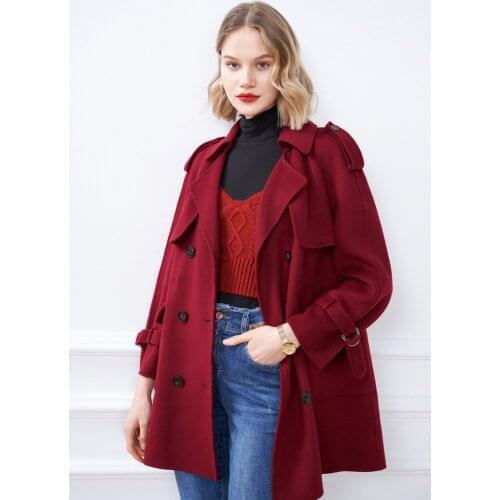 New British Double Breasted Lapel Solid Color Loose Double Faced Wool Overcoat in Autumn 2021