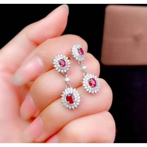 New Coming Luxury100% Natural Ruby Earring 925 Sterling Silver Fine Jewelry For Men Women Earring