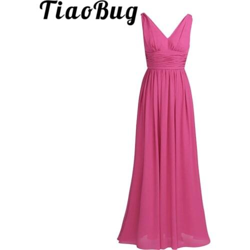 TiaoBug New Arrival Special Occasion Dresses V Neck Elegant 2020 Women Ladies Bridesmaid Princess Chiffon Summer Long Dresses